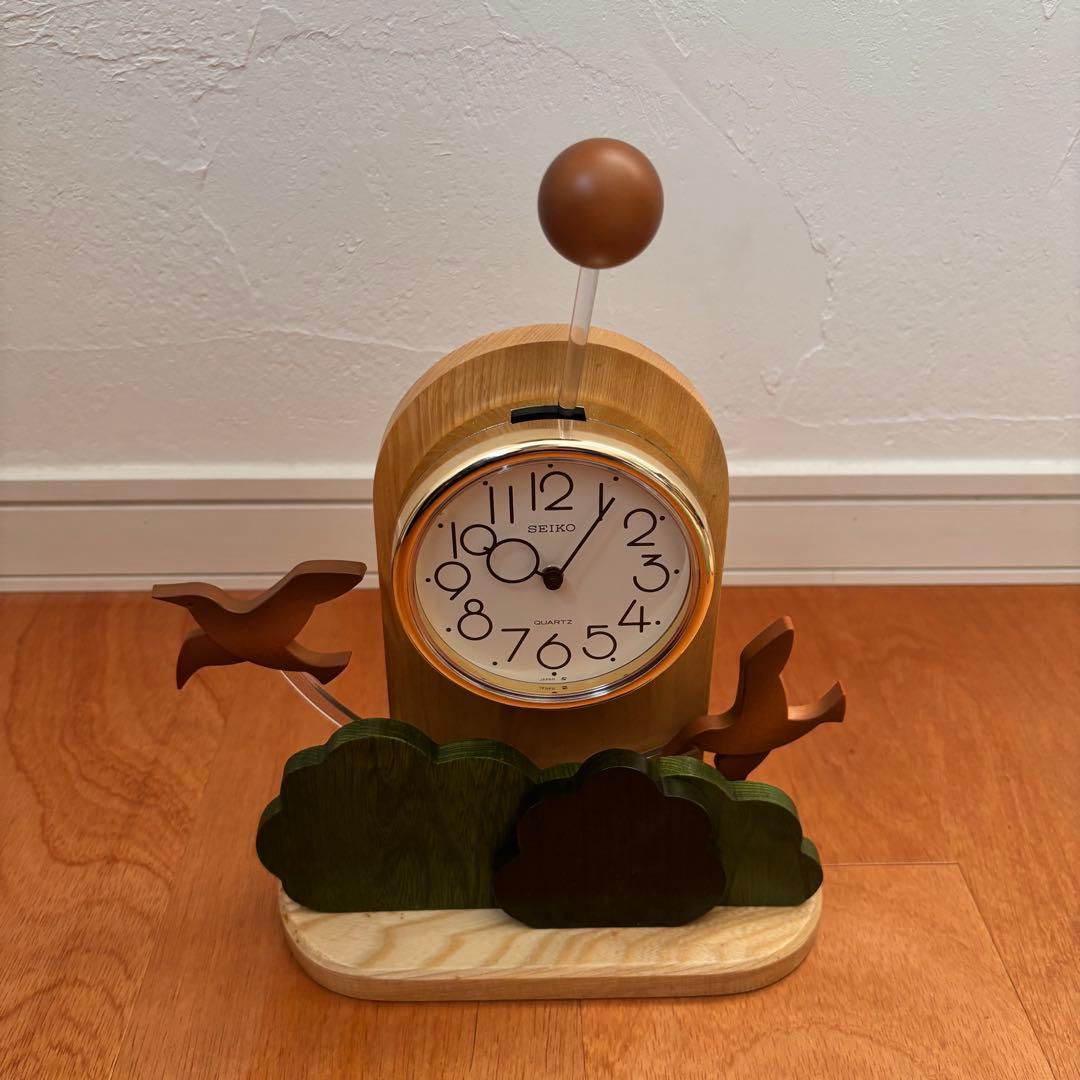 【稀少一点物】服部SEIKO　木製振り子時計　夢飛行　飾り振り子　箱あり品