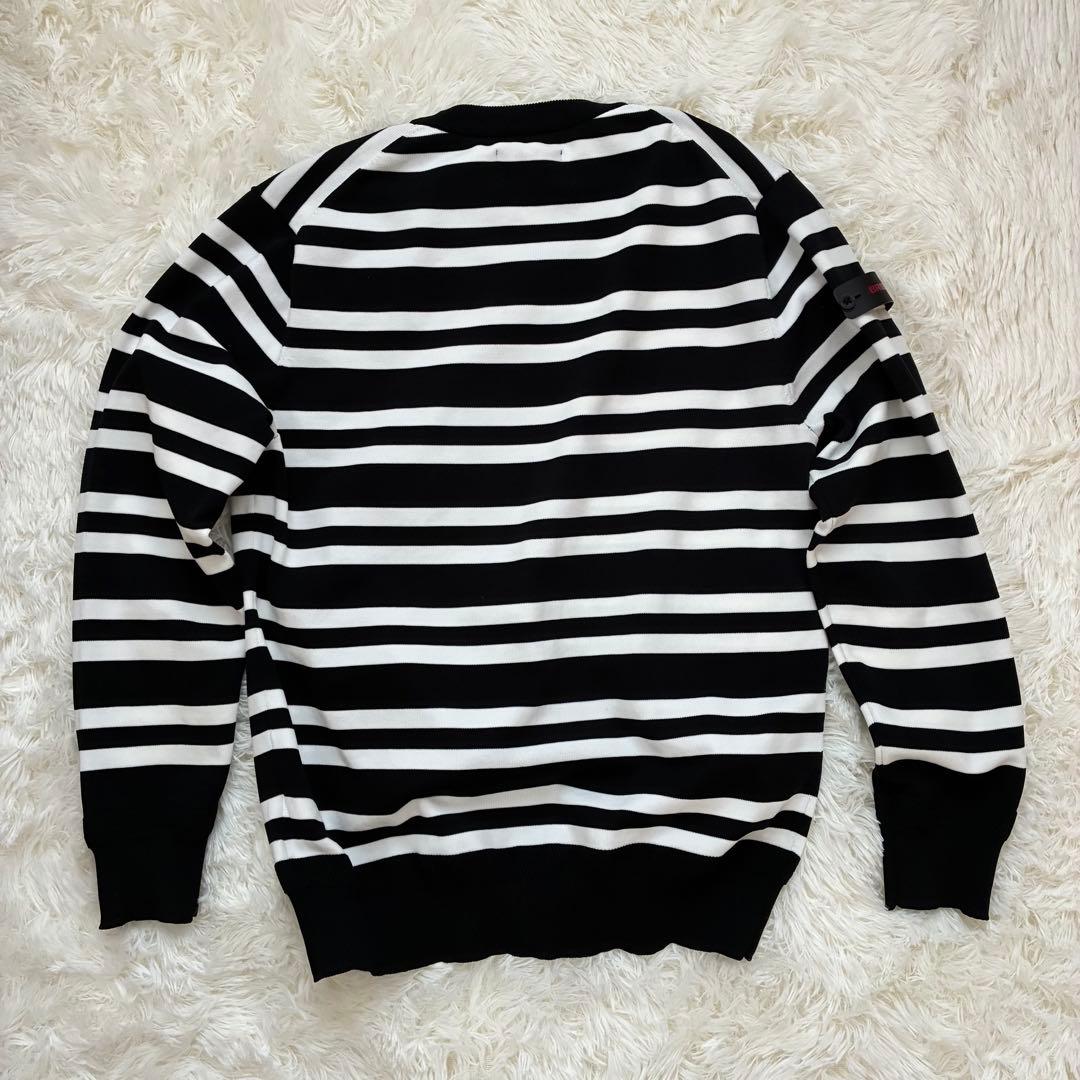 ブリーフィング クルーネックライトニット 袖ロゴ ボーダー ブラック×ホワイト