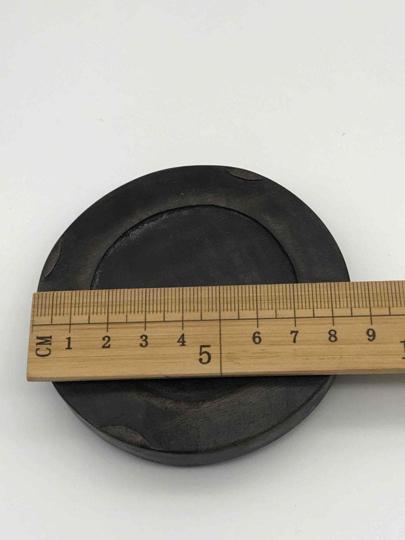 古端渓硯　円硯　清時代　龍紋彫り　石渠硯　唐木蓋台　極上品　初出し物(F-49)