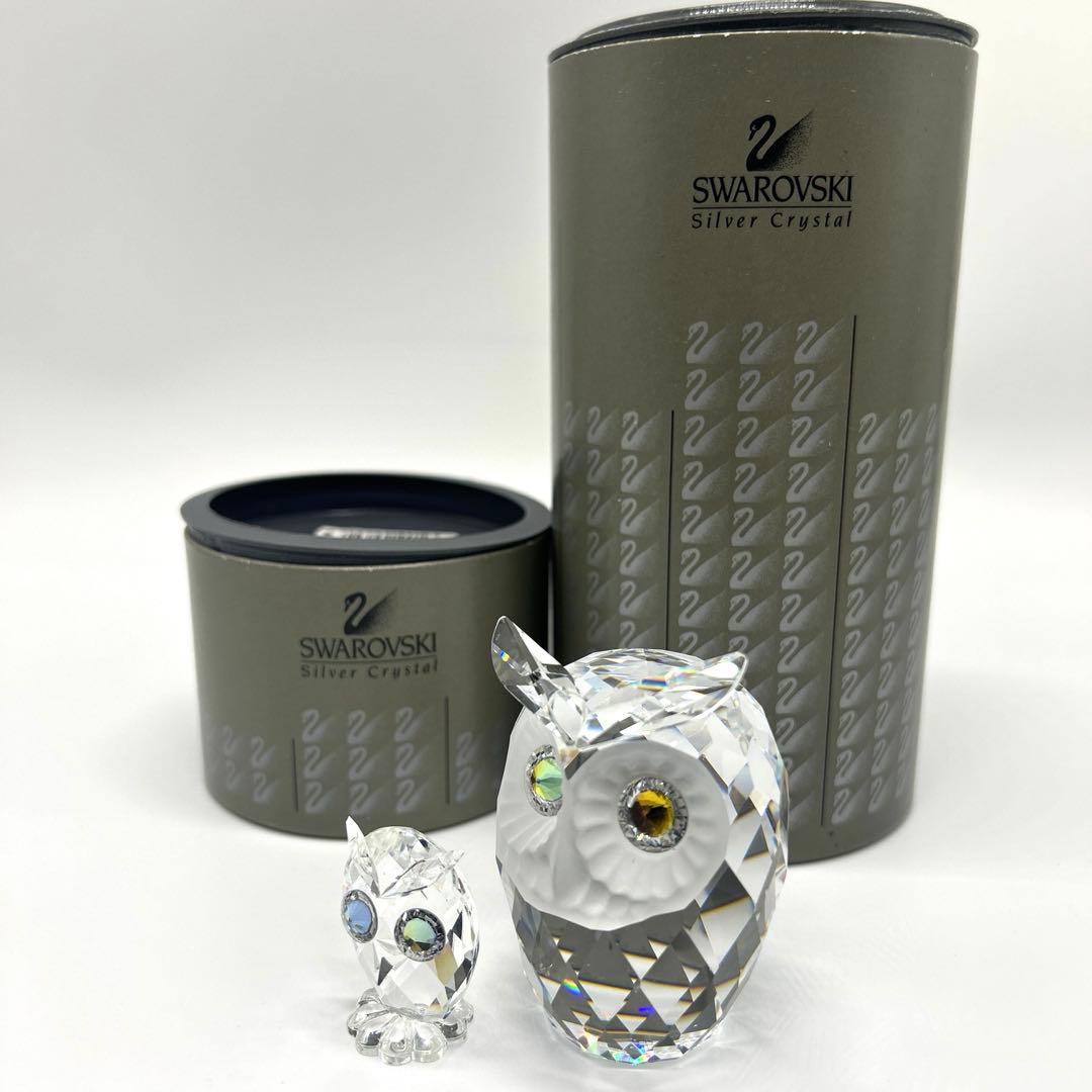『（C）スワロフスキー　SWAROVSKI クリスタルアニマル／フクロウ×2点』