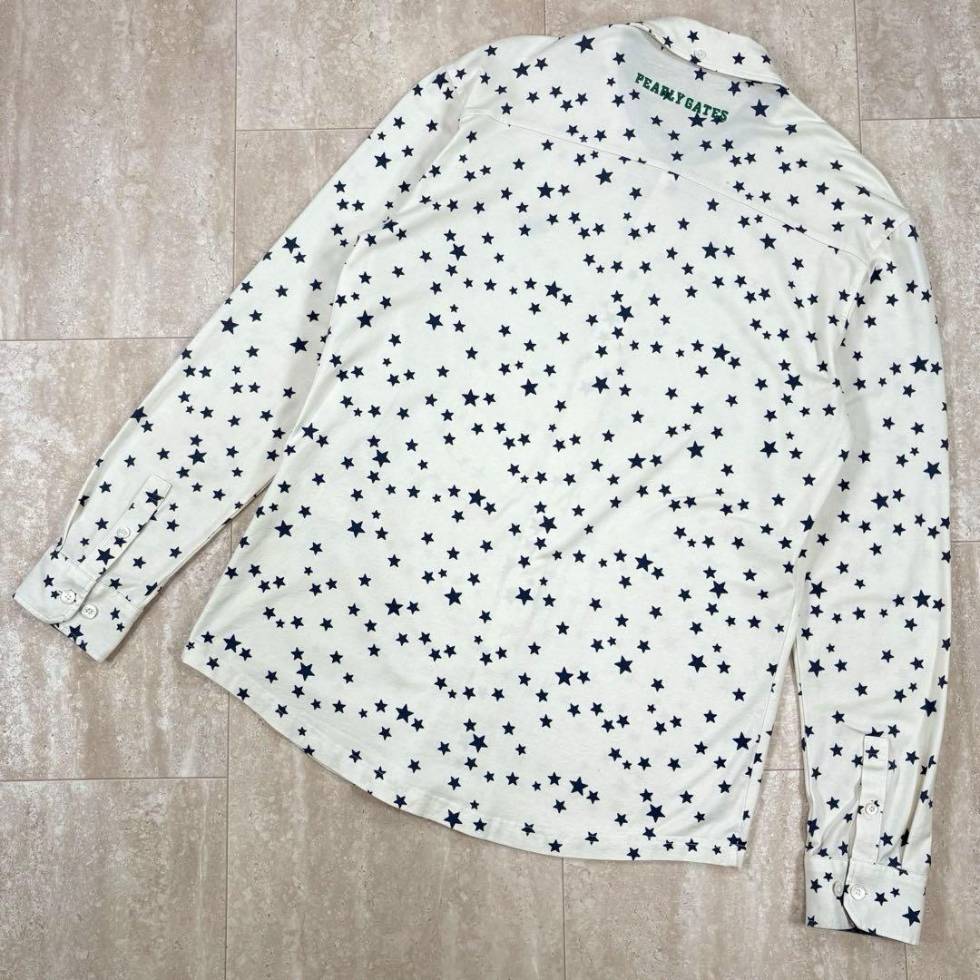 【パーリーゲイツ】長袖シャツ　星柄　6　アイボリー×ネイビー　メンズ　XL LL