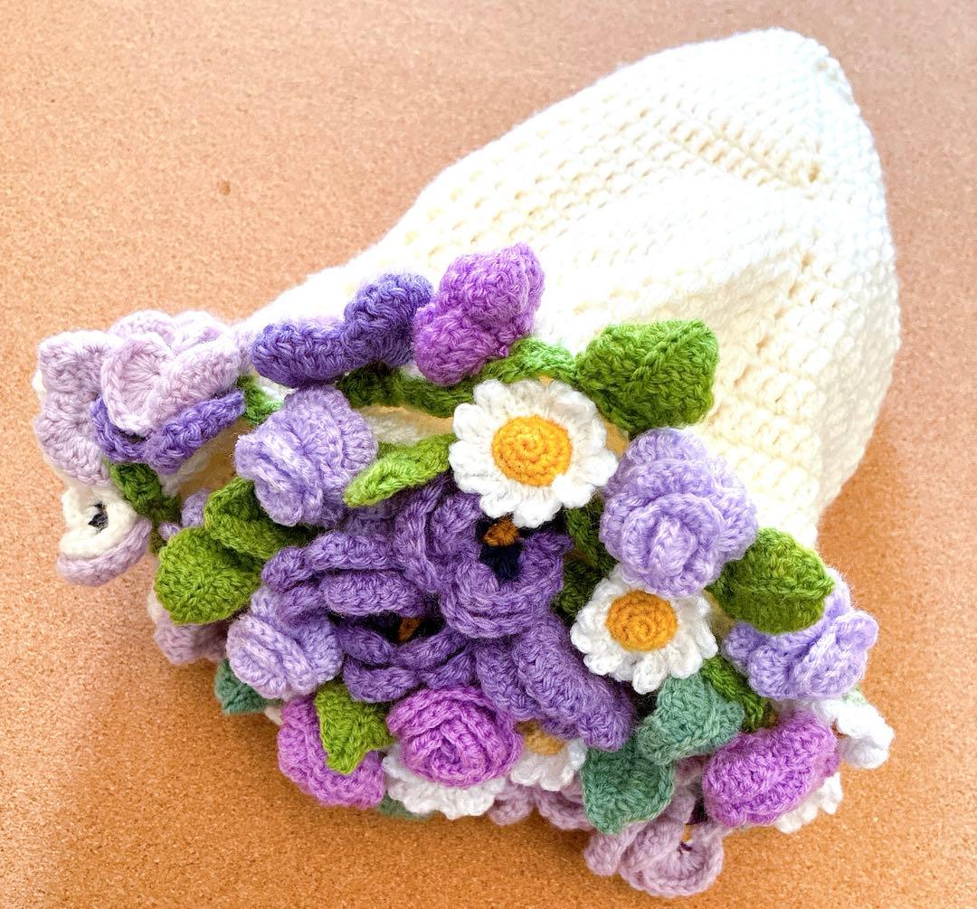 花束ブランケット ブーケブランケット　手編み ハンドメイド 79cm 編み物