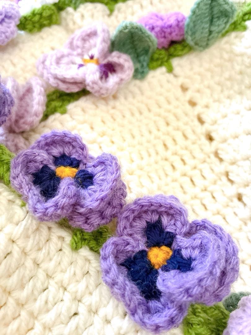 花束ブランケット ブーケブランケット　手編み ハンドメイド 79cm 編み物