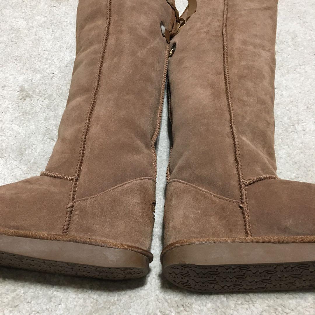 emu ♫ ニーハイ ムートンブーツ キャメル ブラウン 25cm W8 リボン