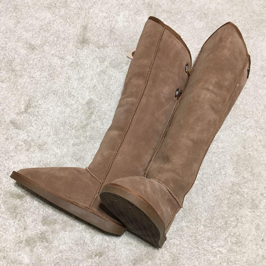 emu ♫ ニーハイ ムートンブーツ キャメル ブラウン 25cm W8 リボン