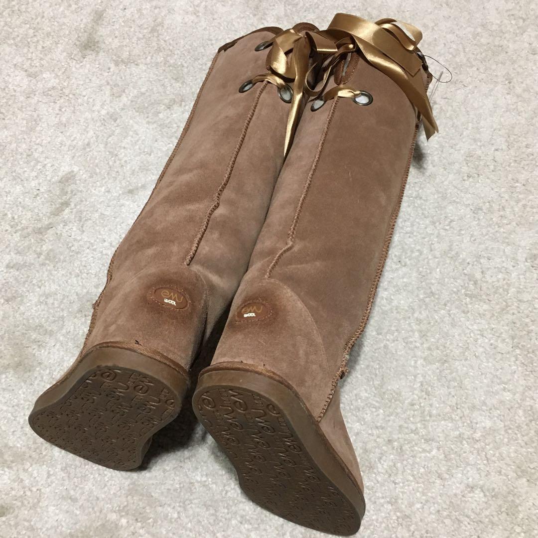 emu ♫ ニーハイ ムートンブーツ キャメル ブラウン 25cm W8 リボン