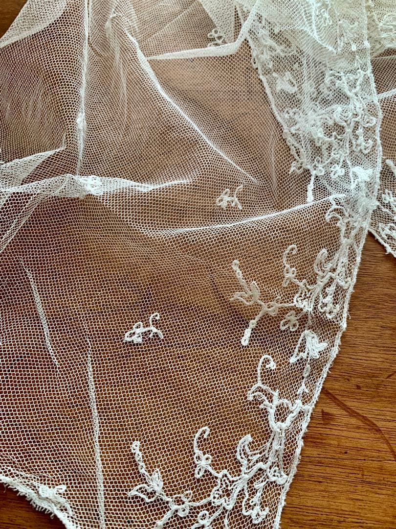 フランスアンティークチュールレースヴェール2点※ エクリュホワイトスカラップ刺繍