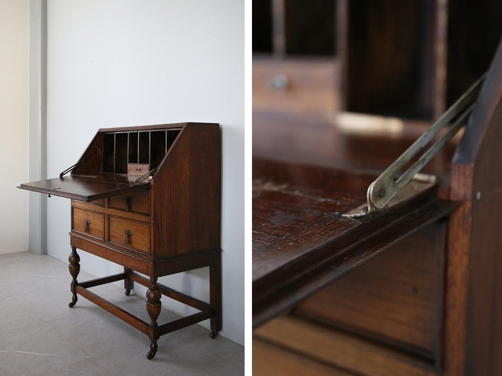 英国アンティーク木製ライティングビューロー/勉強机デスク/テーブル(91-65)