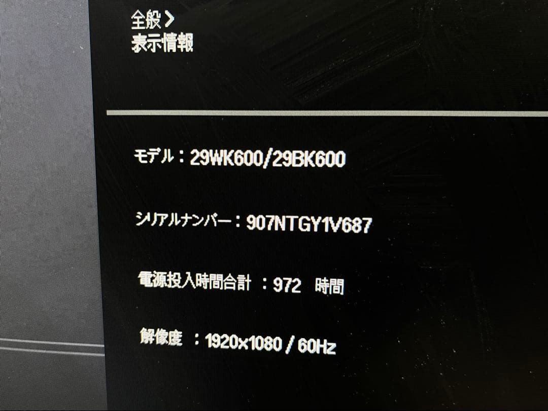 972時間のみ使用！ LG 29WK600/29BK600 モニター 本体