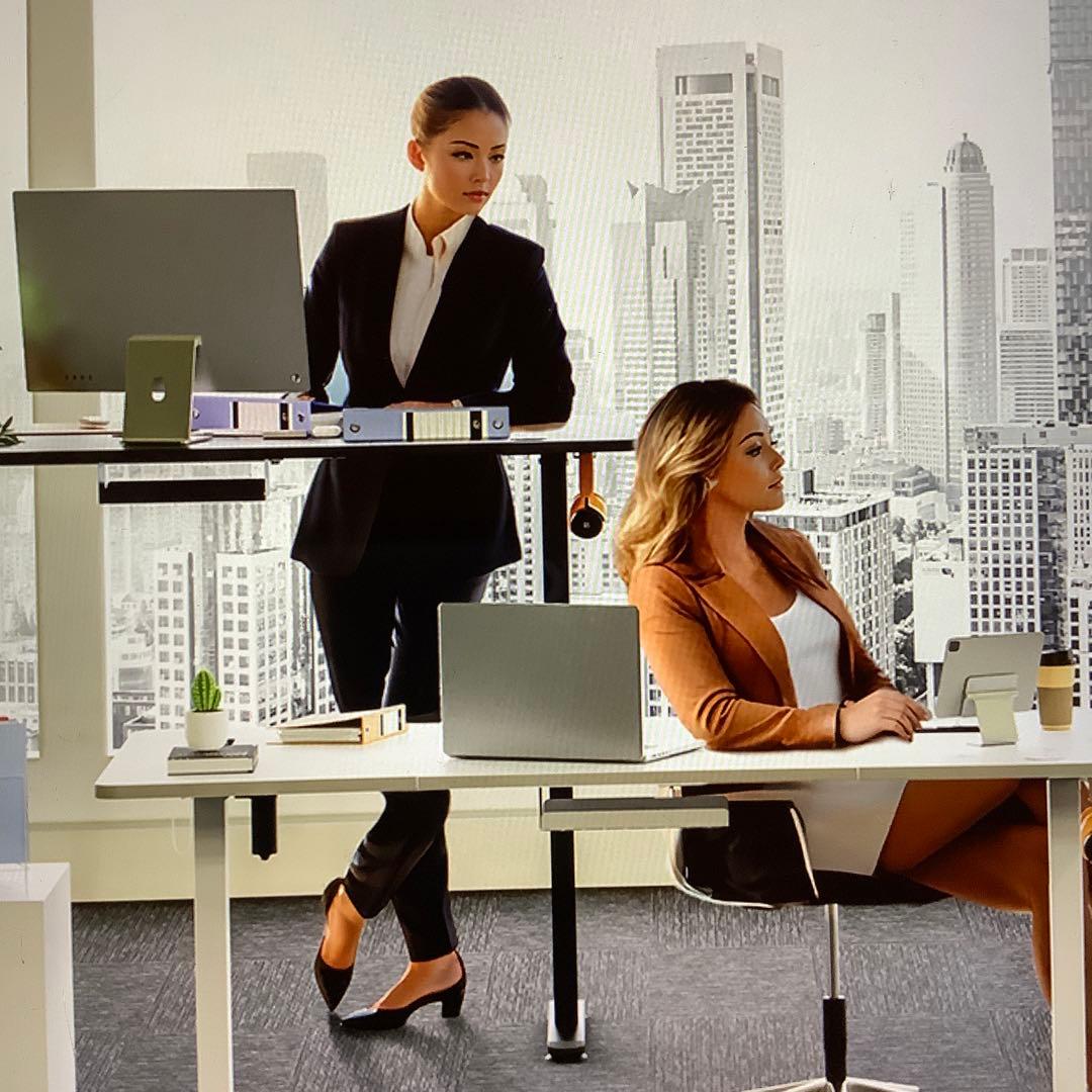 スタンディング昇降式デスク幅140*奥行70キャスター収納ボックスメモリー機能付