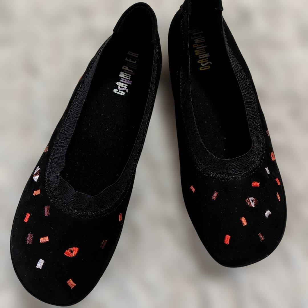 CAMPER ブラックフラットシューズ 刺繍入り　新品未使用　サイズ38