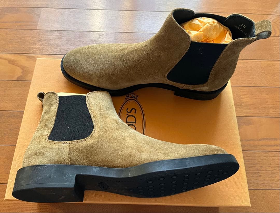 新品 未使用 TOD'S スエード ショートブーツEU38 キャメル 25cm
