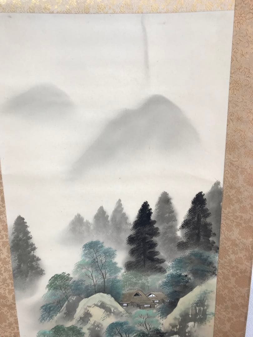 掛け軸　彩色山水　日本画