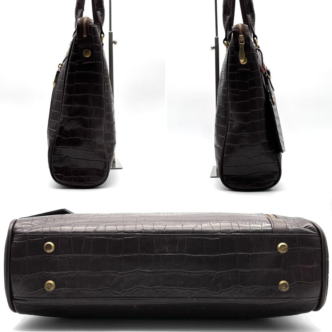 美品 サマンサキングズ ビジネスバッグ クロコ型押し レザー A4 PC可 茶