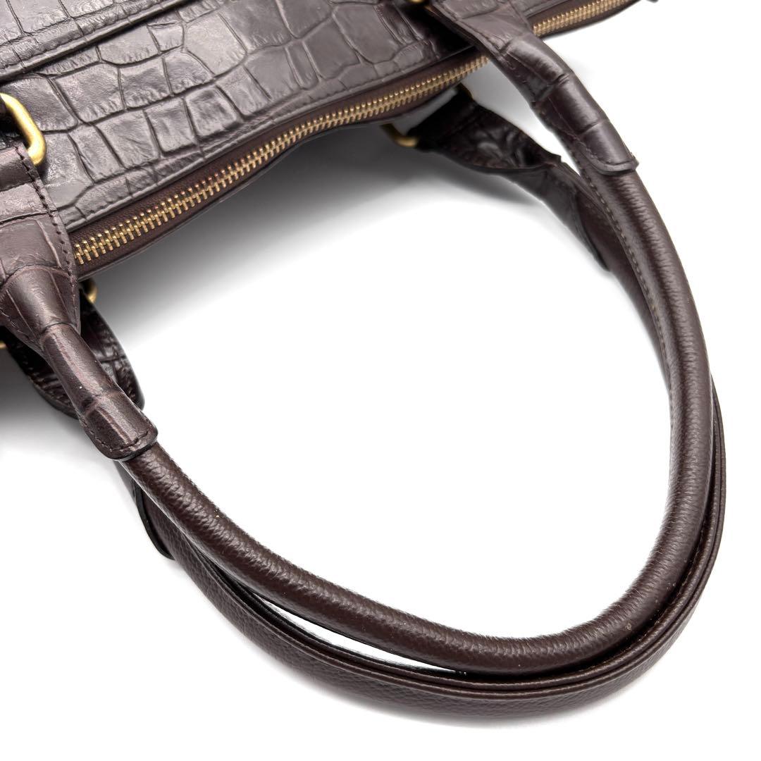 美品 サマンサキングズ ビジネスバッグ クロコ型押し レザー A4 PC可 茶