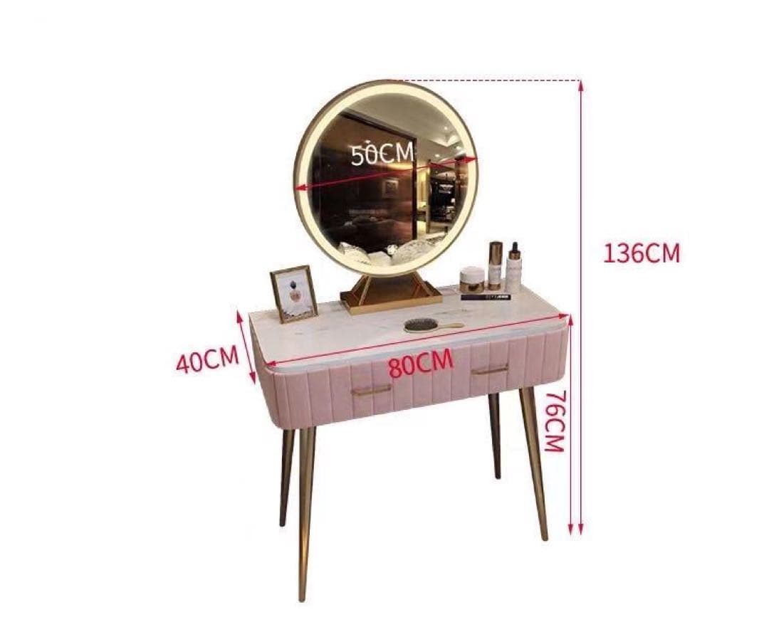 オシャレドレッサー　ホワイト　引き出し2杯LEDミラー　椅子　棚4点セット