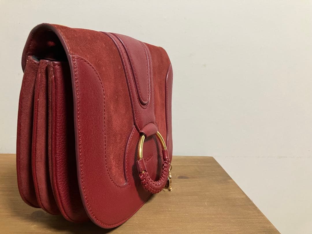 レザー スエード ショルダーバッグ 赤