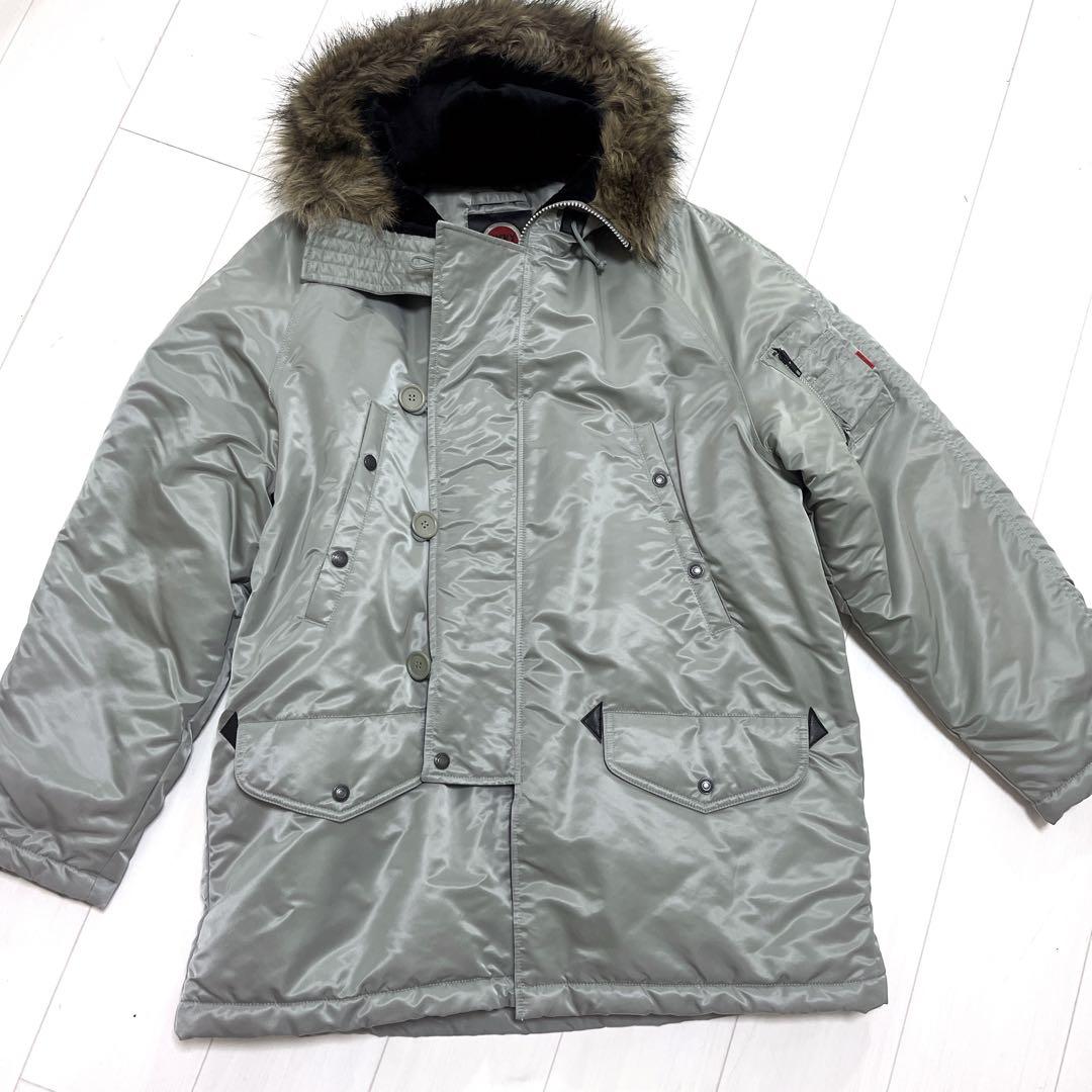 ラッキーストライク　ファー付き N-3B ダウンジャケット シルバー　銀Y2K