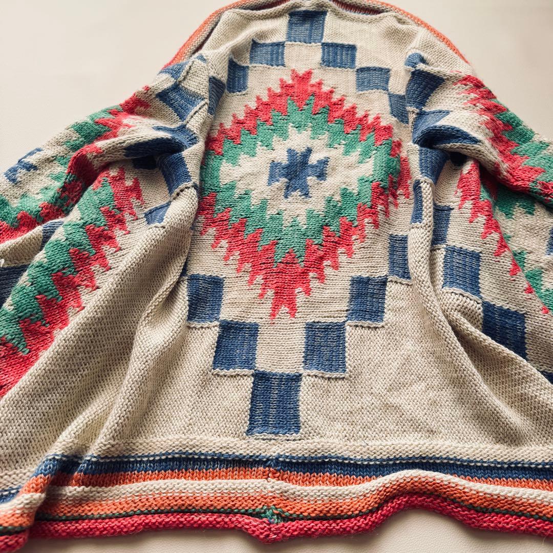 ローレンラルフローレン ネイティブ柄ニット カーディガン フリンジ付き　タッセル