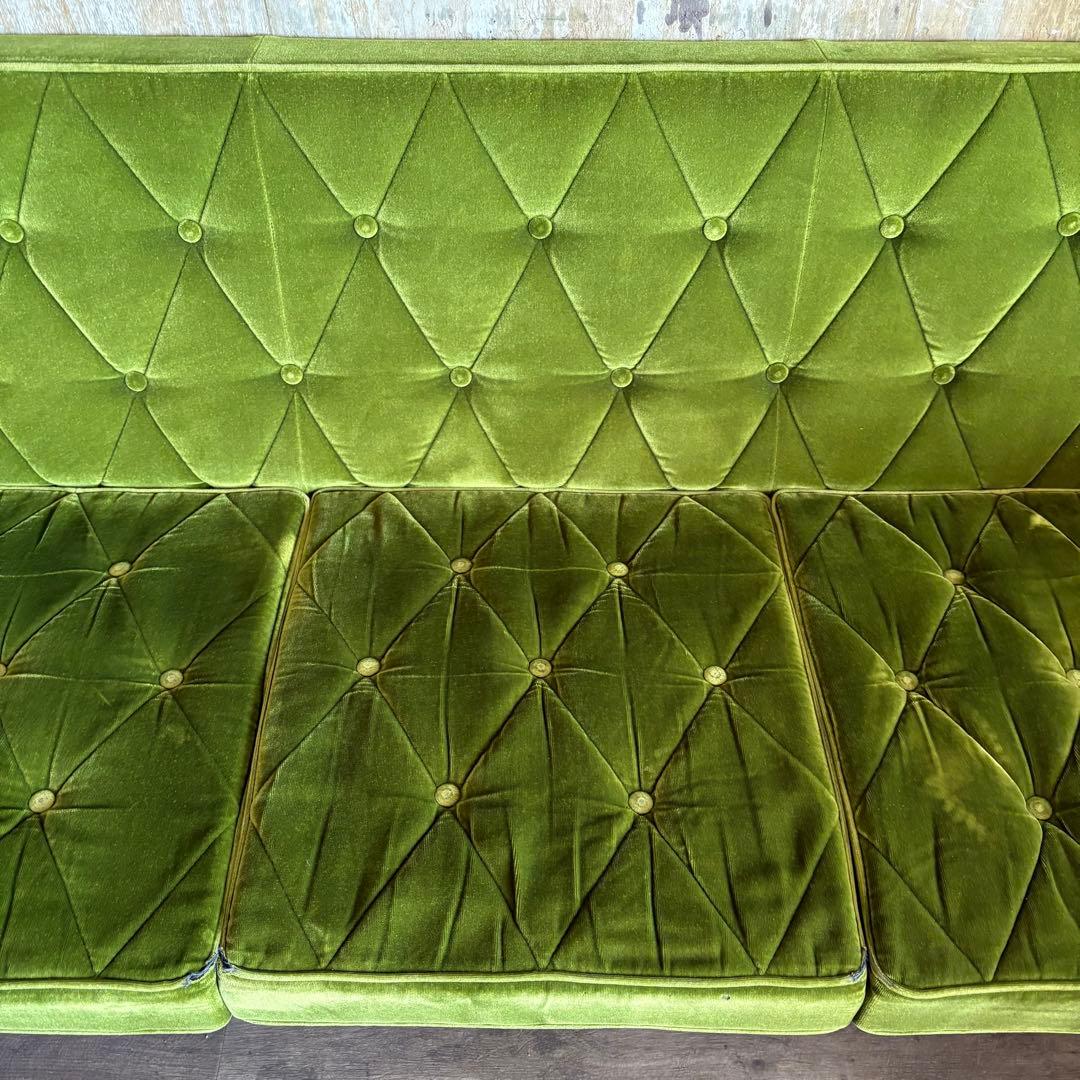 カリモク60 ロビーチェア　3シーター　モケットグリーン　現状品