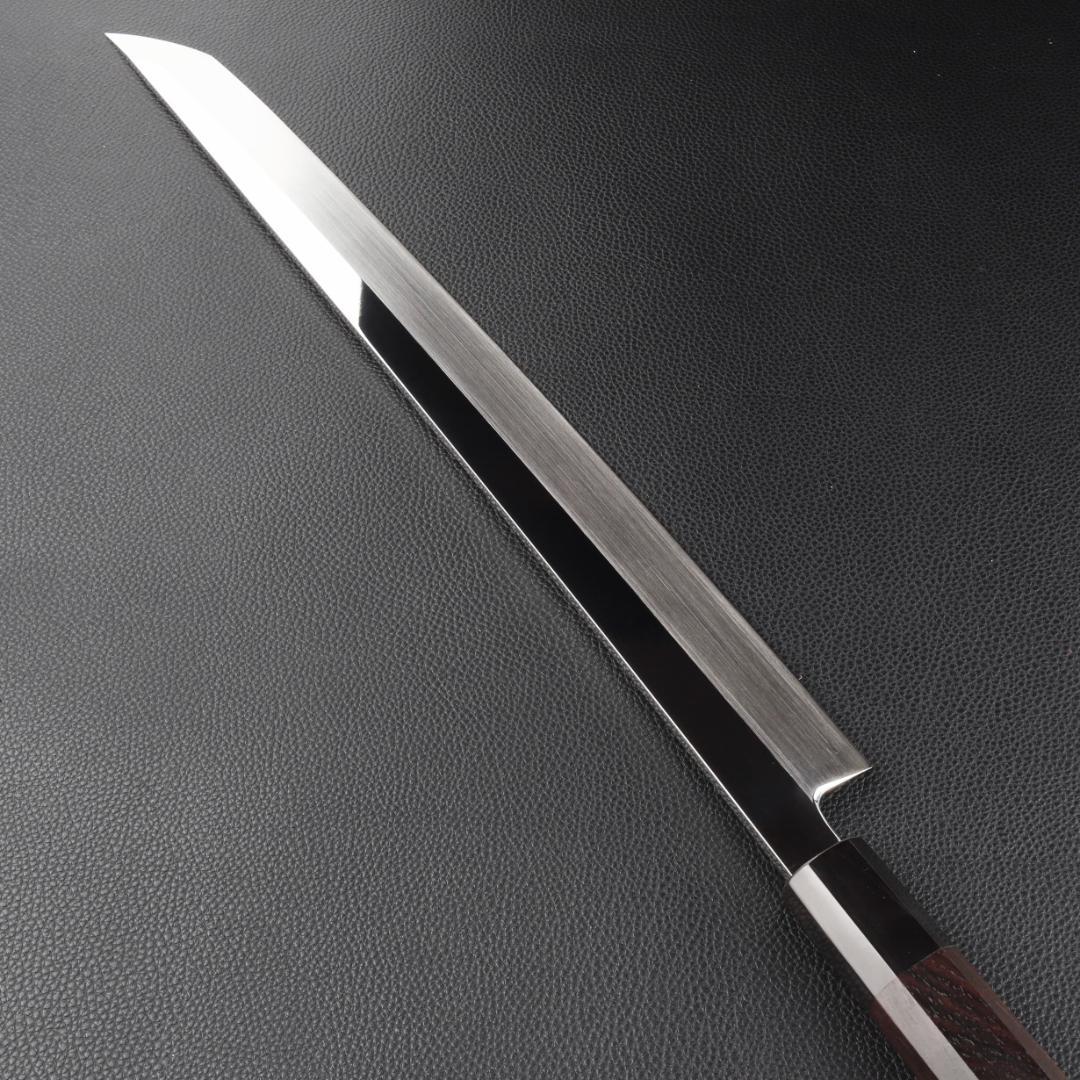 11045先丸柳刃包丁 尺三刺身包丁鏡面仕上げ刃は究極の切れ味 黒檀黒水牛八角柄