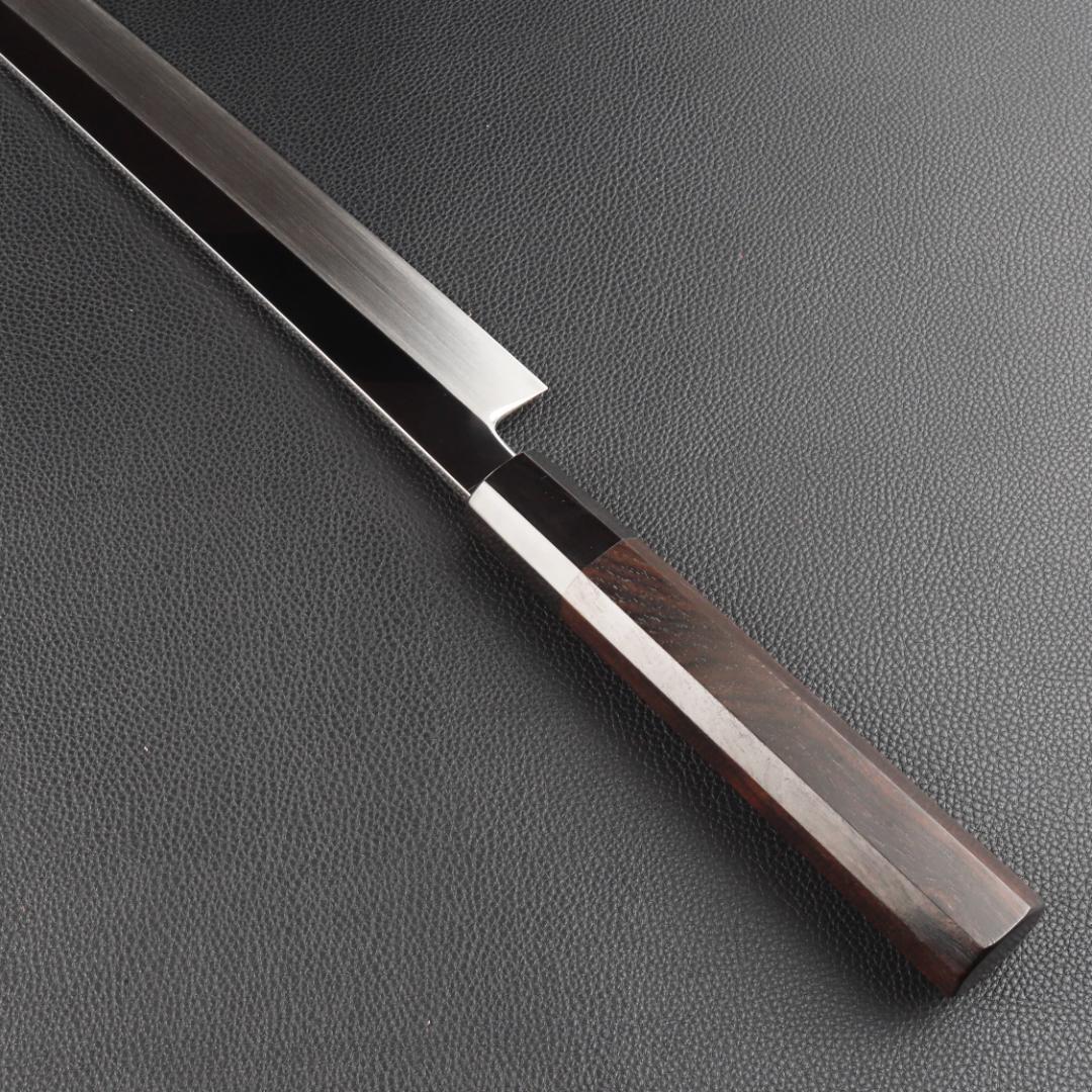 11045先丸柳刃包丁 尺三刺身包丁鏡面仕上げ刃は究極の切れ味 黒檀黒水牛八角柄