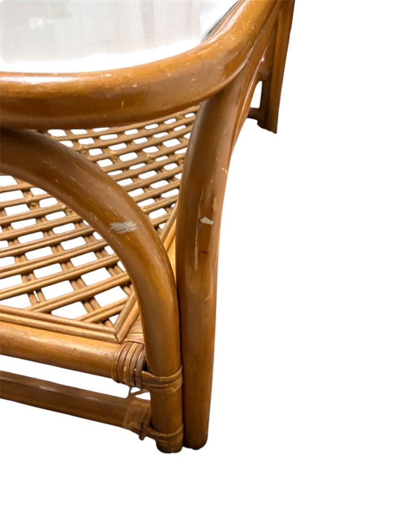 ラタン　籐　ラタンテーブル　ガラステーブル　ローテーブル　レトロ　アンティーク