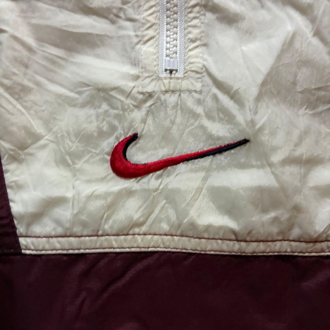 90s NIKEナイロンジャケットハーフジップ刺繍ロゴメッシュバックロゴドローコ