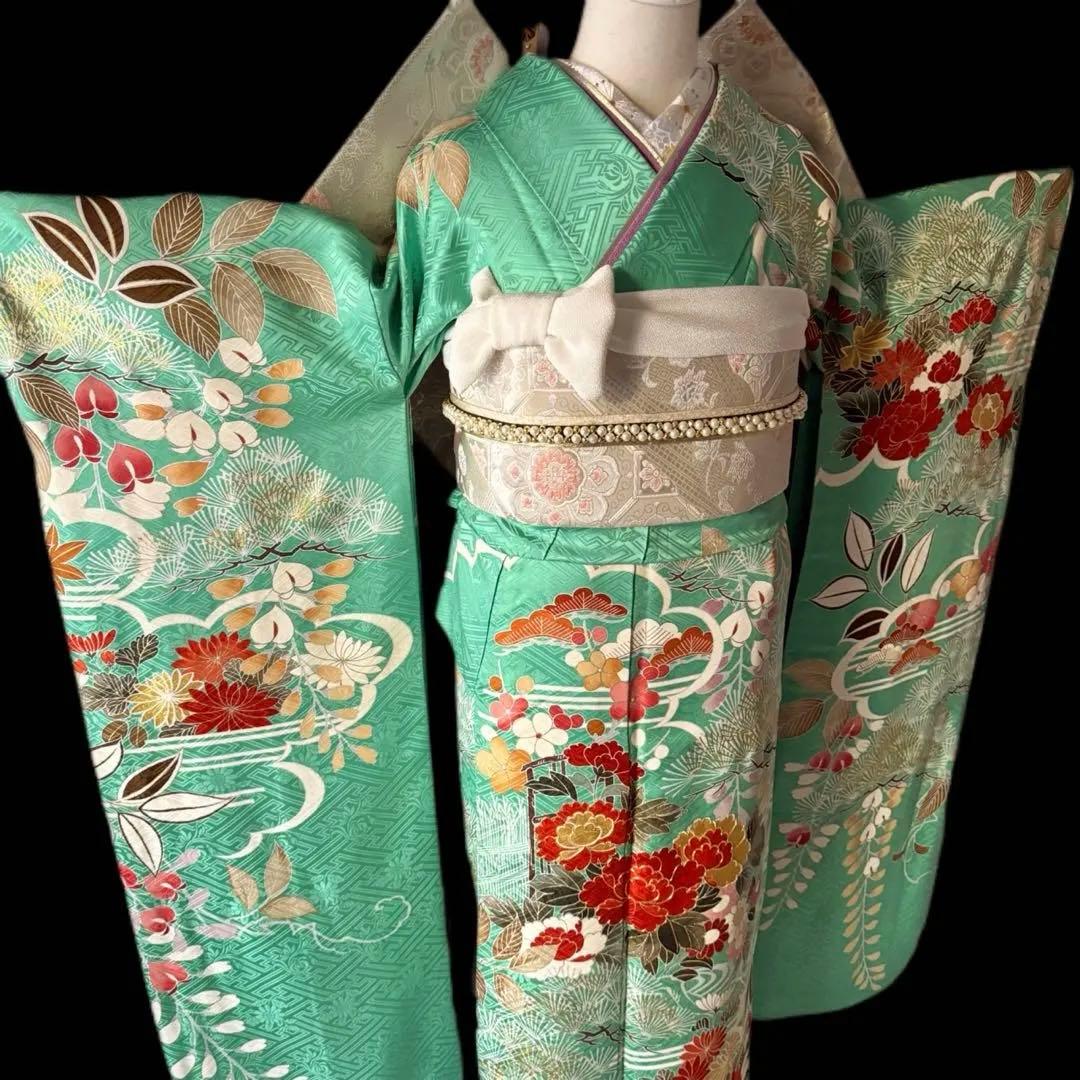 極上　美品振袖フルセット　手挿し友禅　正絹長襦袢　古典柄　成人式　155〜165