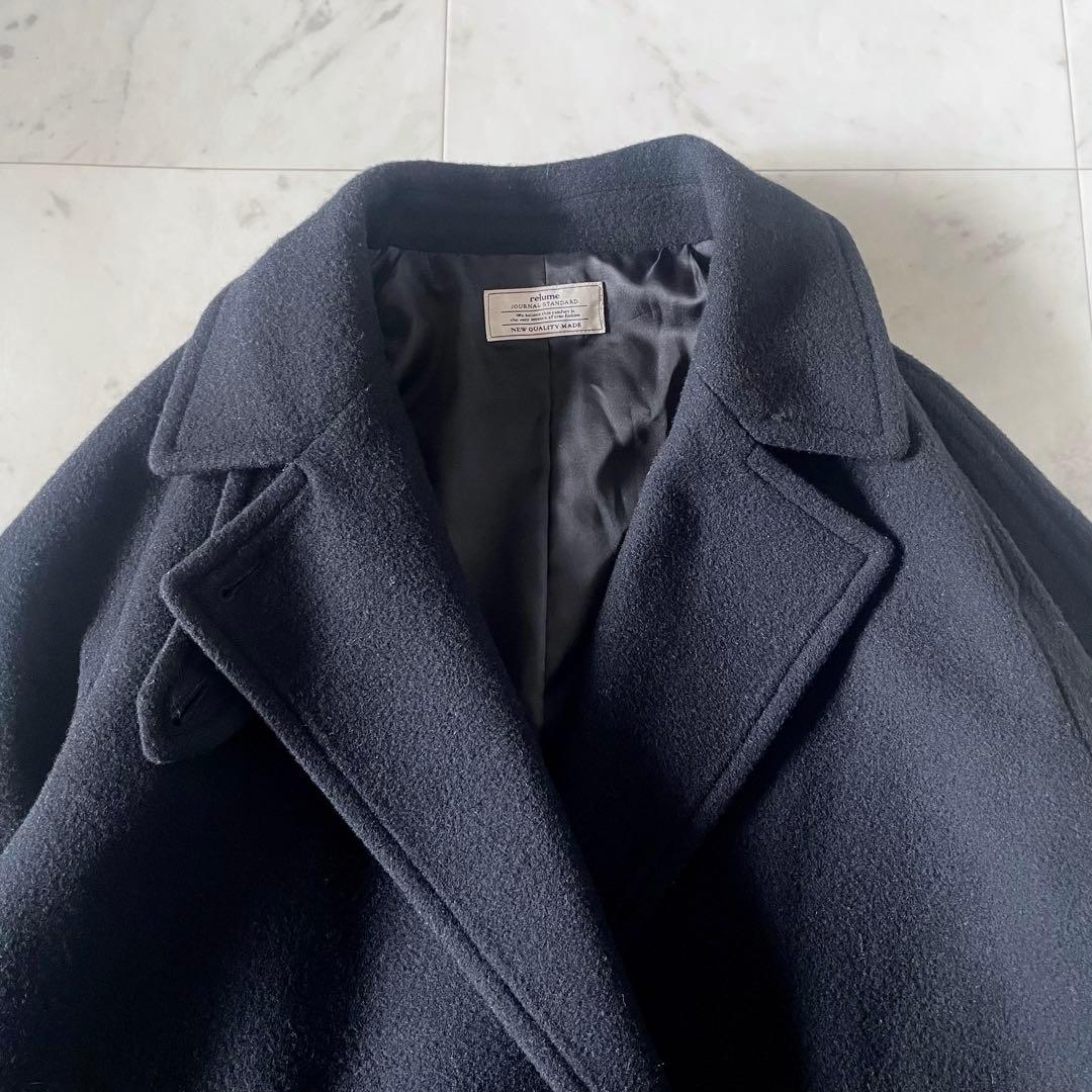 ジャーナルスタンダードレリューム 尾州ウールモッサWブレストハーフコート 黒