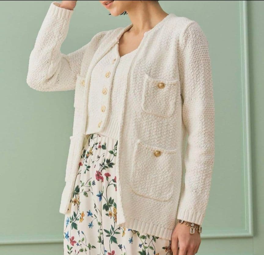 ✨️ANAYI アナイ コットンテープニットジャケット　白 36 S 金ボタン