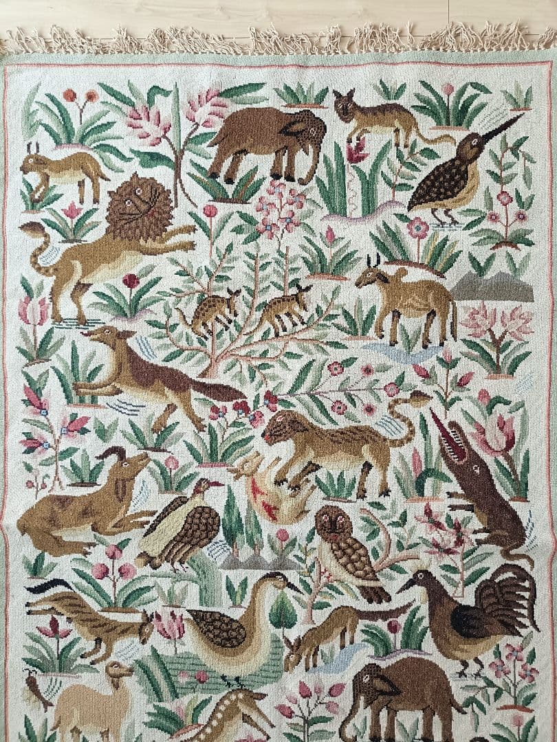 アンティークリネン 動物 アニマル ラグ タペストリー ゴブラン インテリア