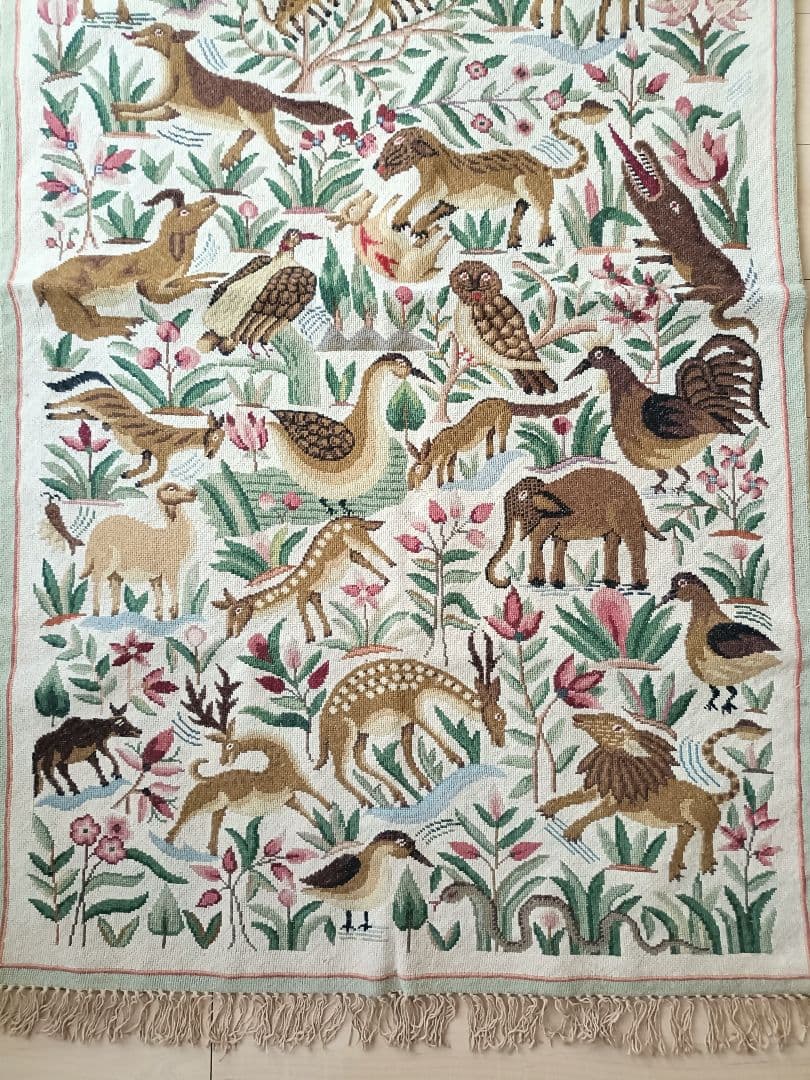 アンティークリネン 動物 アニマル ラグ タペストリー ゴブラン インテリア