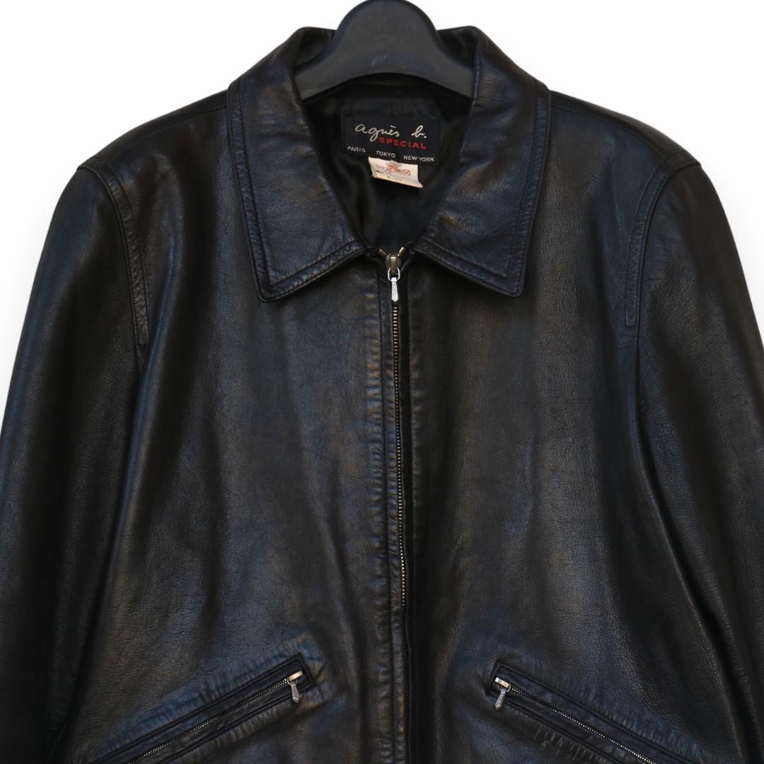agni's b. ブラックレザーシングルライダースジャケット