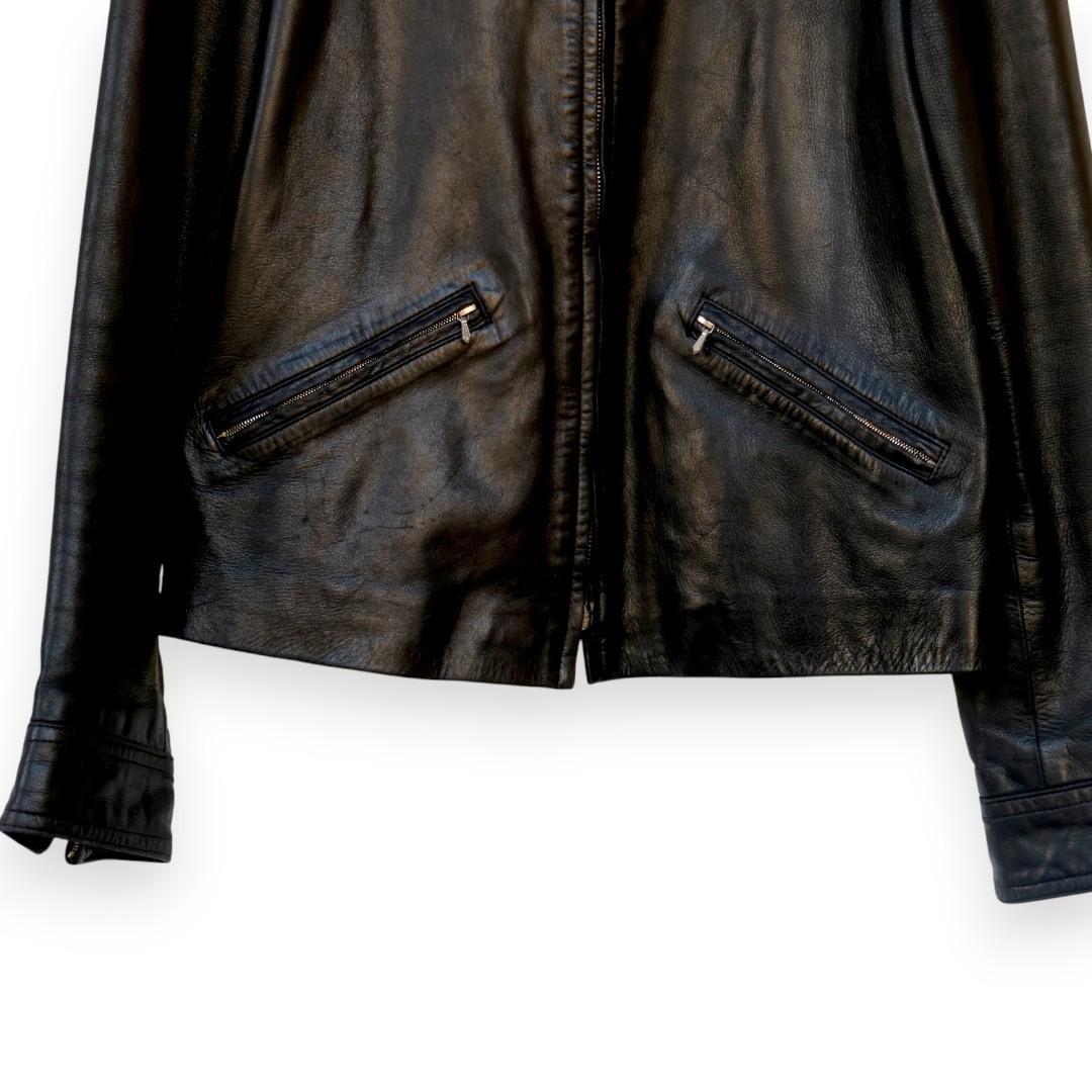 agni's b. ブラックレザーシングルライダースジャケット