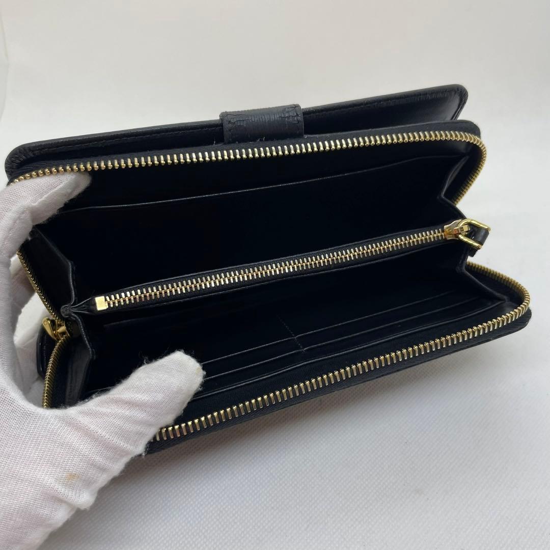 【美品】プラダ 長財布 ラウンドファスナー サフィアーノレザー 小銭入れ付き 黒