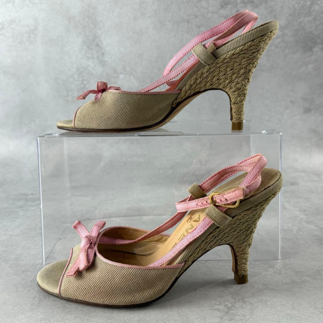 CHANEL ココマーク エスパドリーユ ヒール アンクルストラップ 22cm