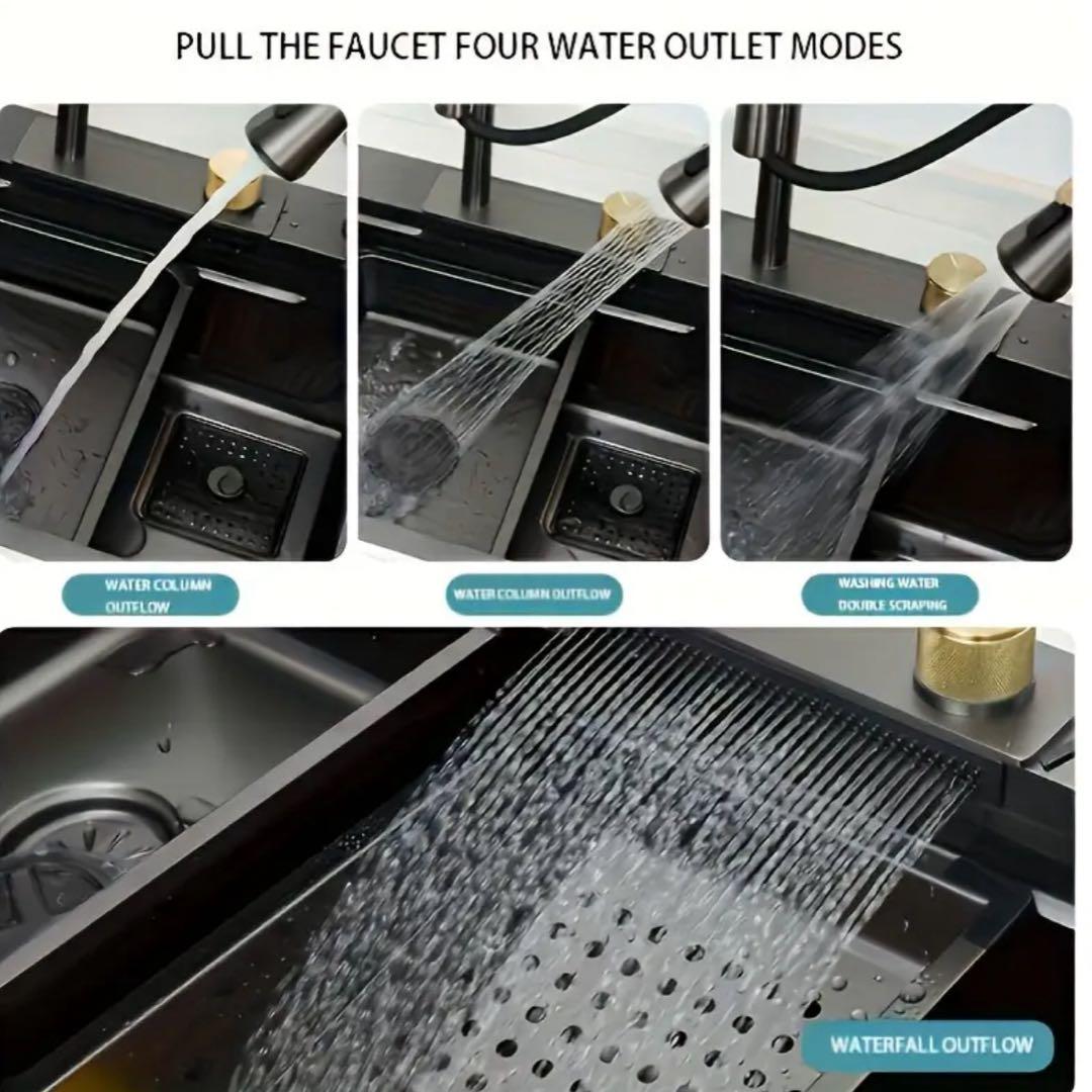 訳あり シンク完全セット 蛇口水栓 シャワー配管 まな板 シックグレー 滝流し台