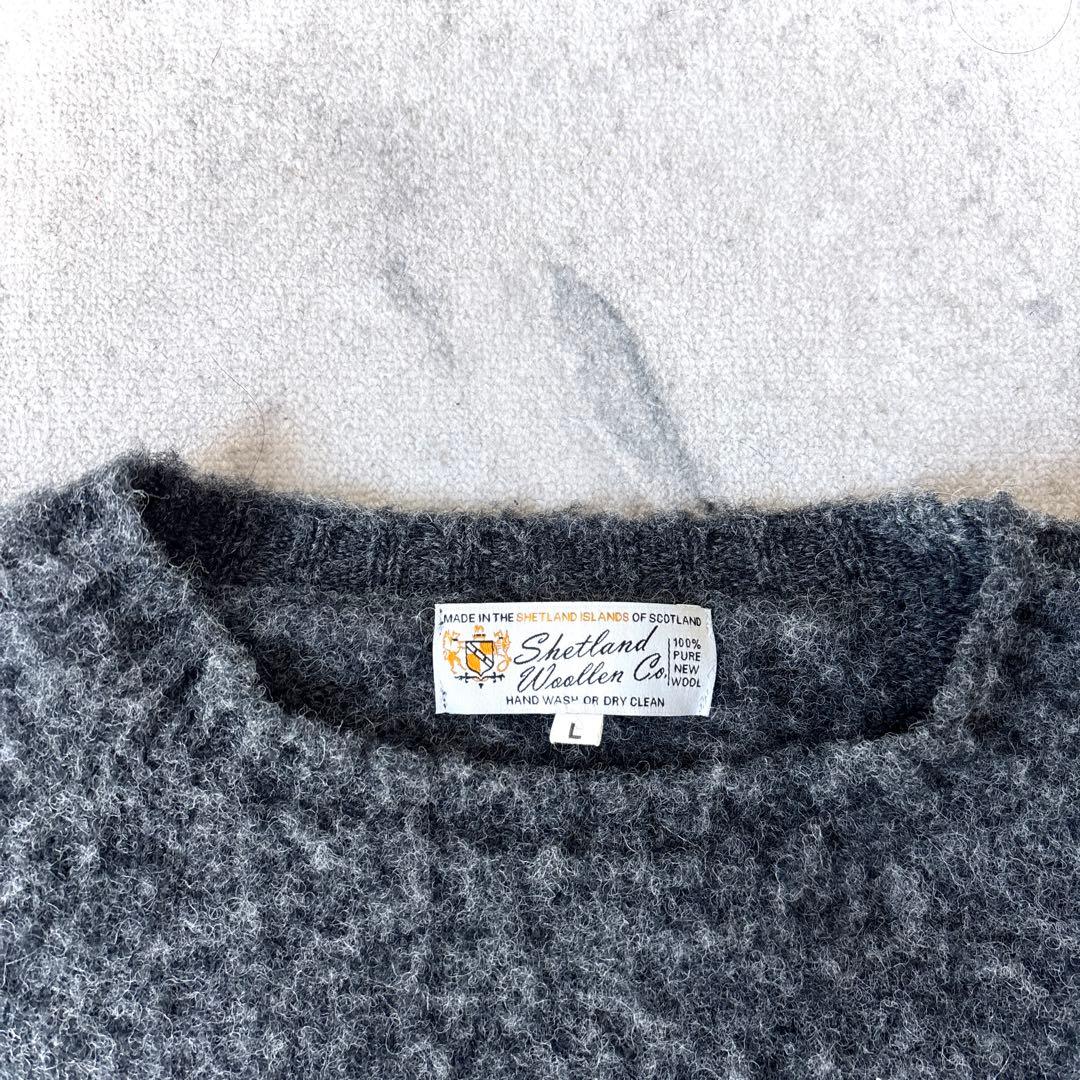 スコットランド製 シェトランドウーレン L縮絨ウール クルーネックニット グレー