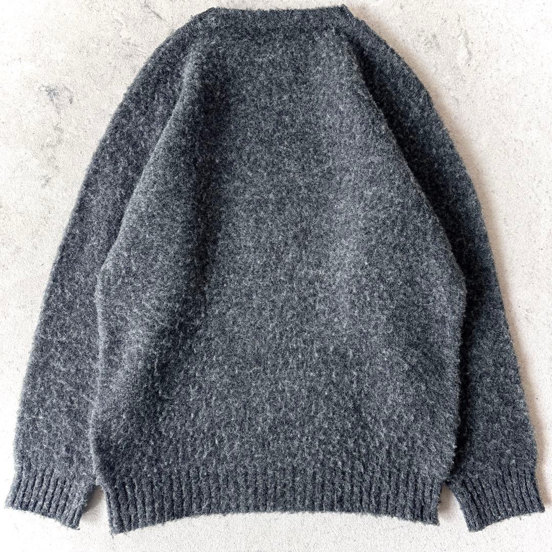 スコットランド製 シェトランドウーレン L縮絨ウール クルーネックニット グレー