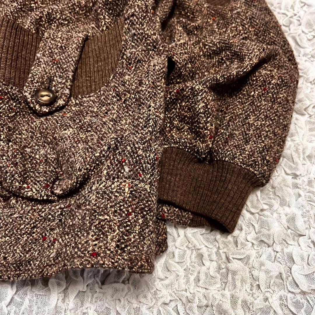 絹シルク15%【レリアンLeilian】希少 ツイード ジャケットコート 13+