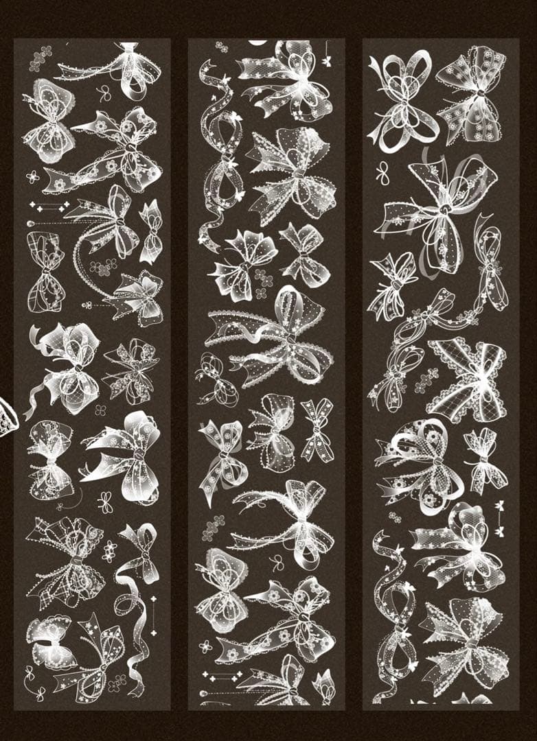 【9085】海外　マステ　5m巻　ラメ加工カッティング　レース　白リボン　装飾系