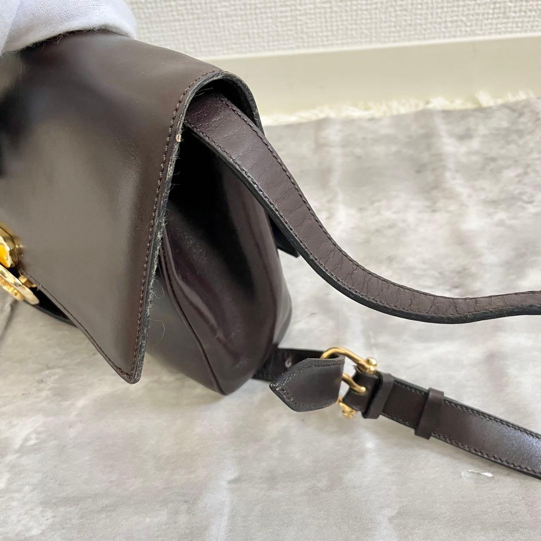 セリーヌ レザー ショルダーバック レディース メンズ ブラウン 馬車金具