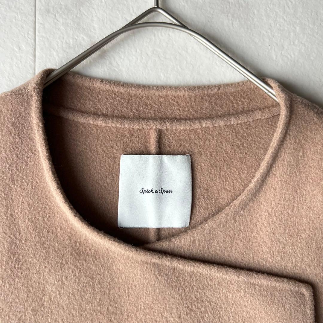 スピックアンドスパン ウールノーカラーミドル丈コート リバーコート キャメル M