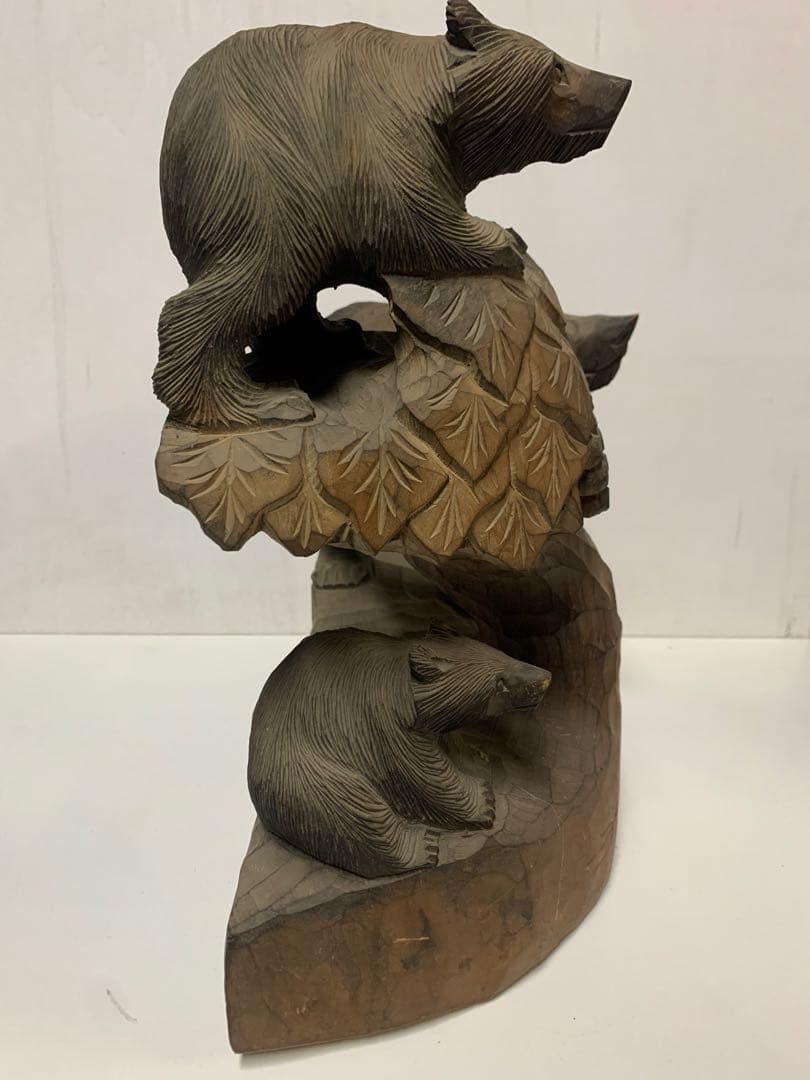 木彫り熊　親子　3体　一木彫り　骨董