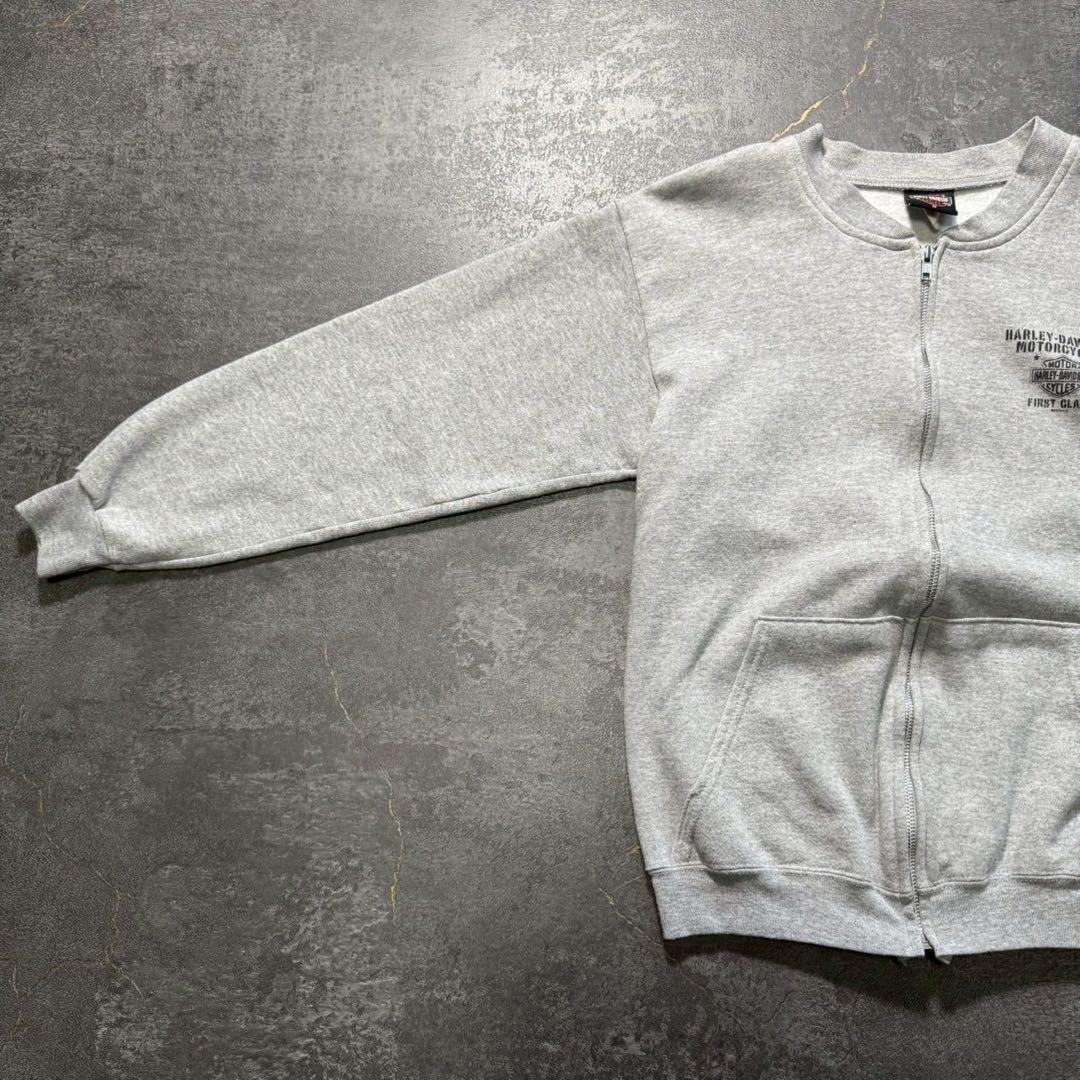 00sUSA製ハーレーダビッドソンアルミジップスウェットカーディガンヘザーグレー