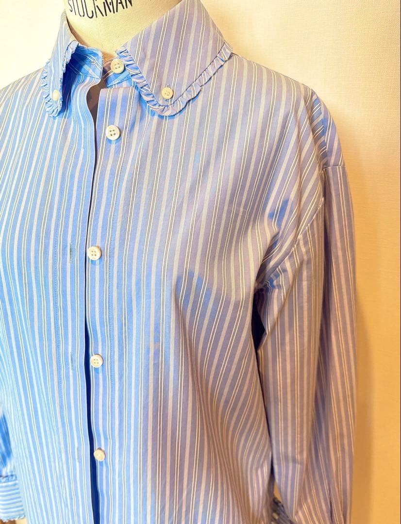 専用yori ストライプ　ブルー　フリル　シャツ　美品　36