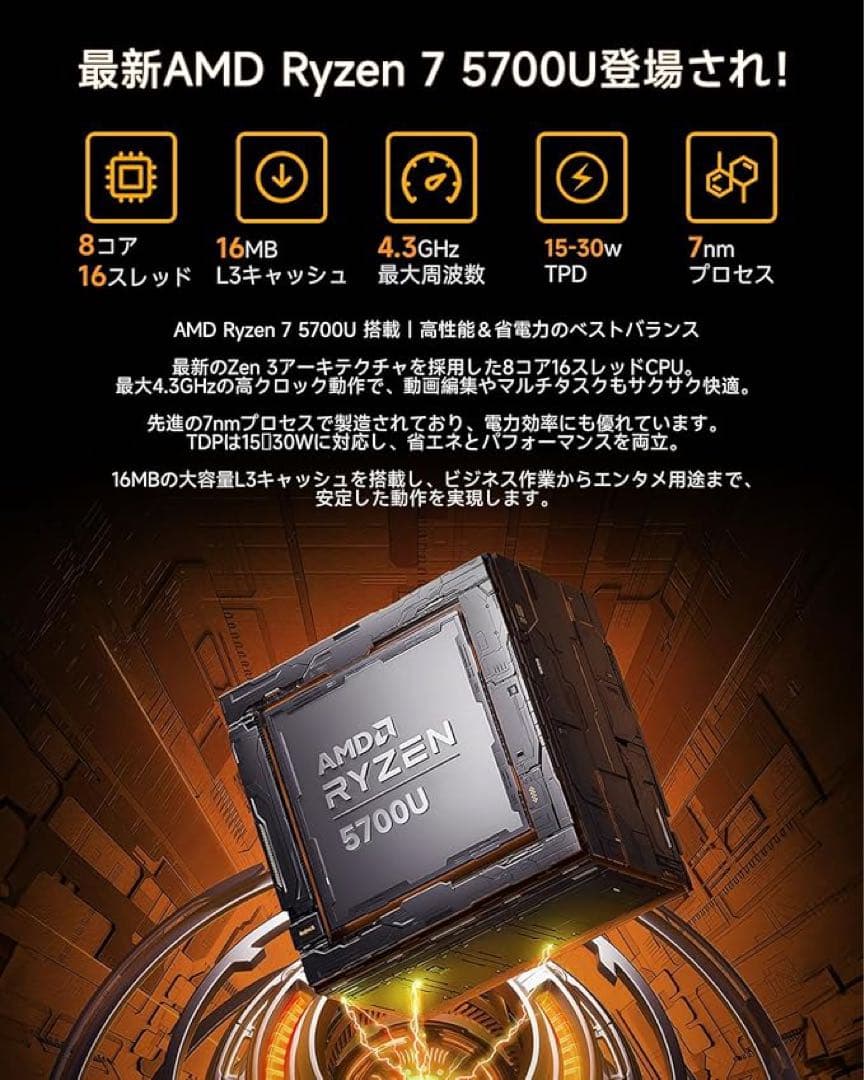 Bmax ミニpc AMD ryzen7 5700U 8コア16スレッド