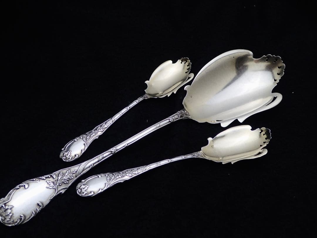 フランスアンティーク 純銀無垢製 アイスクリームスプーン12本とサーバーセット