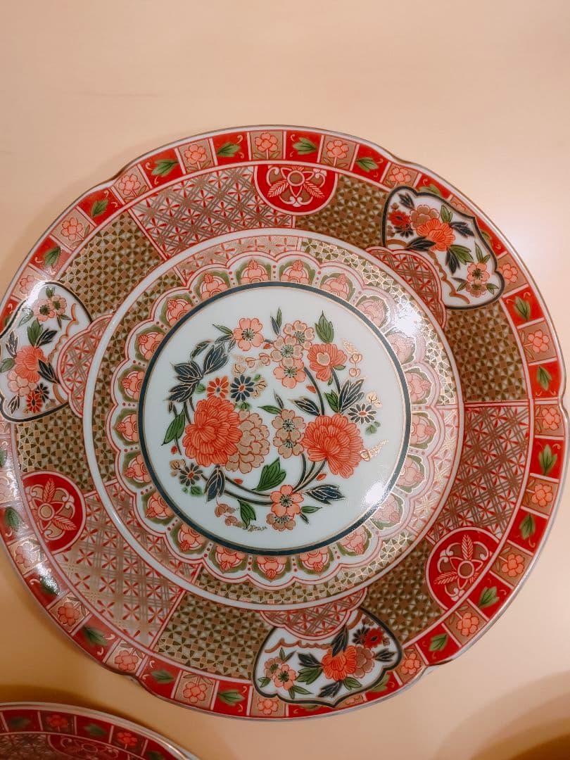 三洋陶器　龍峰窯　古伊万里　有田焼　金彩　琳派／祥瑞花丸紋　中皿５枚セット